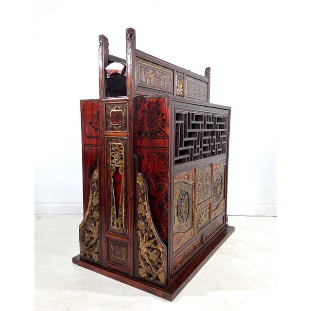 Antique Chinese Red Gold Dowry Wedding Chest, Bookshelf, Bar,