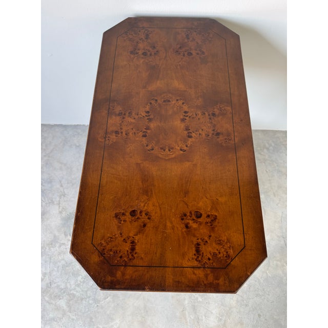 SOLDHollywood Regency Burl Walnut Small Console Table With Two Dovetailed Drawers & Lower Shelf For Sale - Image 11 of 12