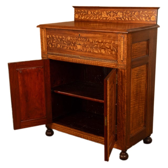 Antique 19th Century Dutch Inlaid Walnut Floral Specimen Wood Marquetry Cabinet 1860 For Sale - Image 10 of 18