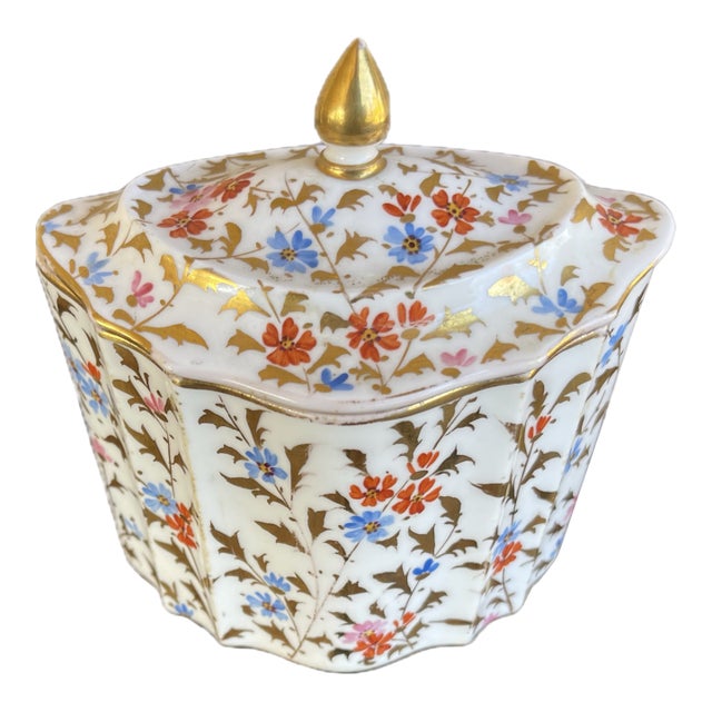 Vintage French Limoges Porcelain Hexagon Trinket Box Sugar Bowl For Sale
