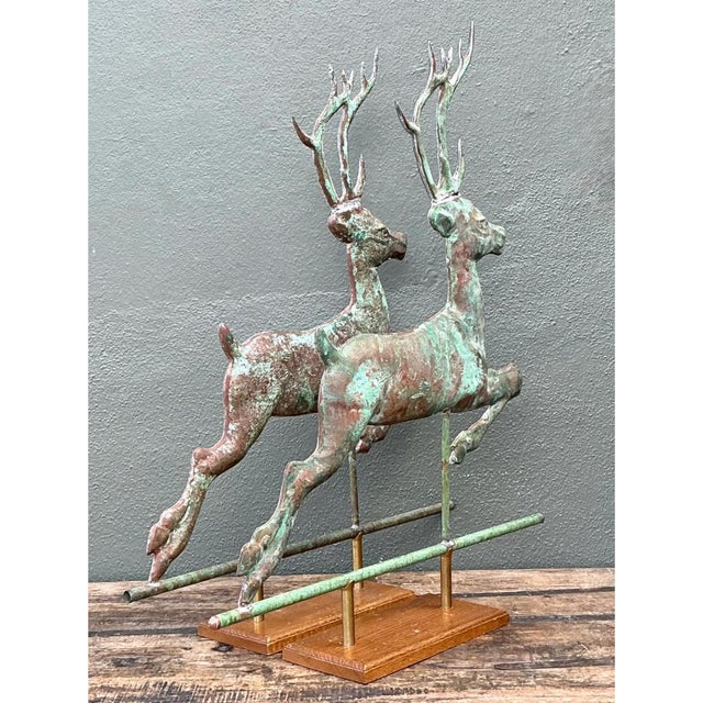 Contemporary Vintage Leaping Deer Copper Weathervanes - A Pair For Sale - Image 3 of 13