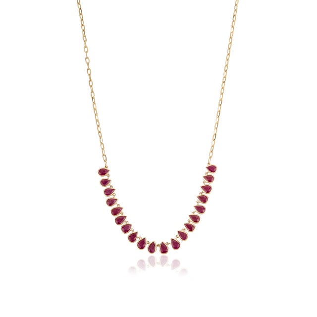 8.88Carat Graduated Pear Cut Ruby Bezel Necklace in 14k Yellow Gold- 17 Inch Length For Sale - Image 9 of 18