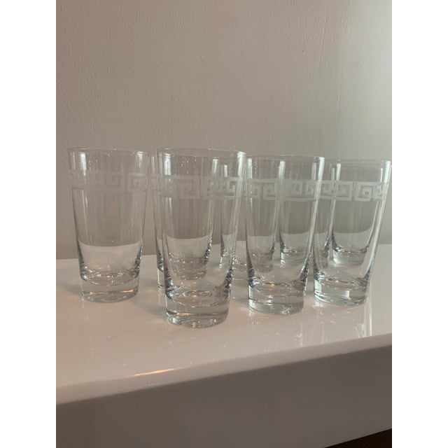 Mid 20th Century Vintage Etched Greek Key Tumbler Glasses-Set of 8 For Sale - Image 5 of 9
