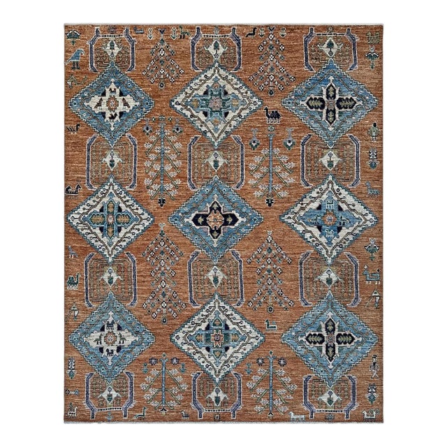 Cinnamon & Sky Blue Tribal Qashqai Rug - 8' X 9'8" For Sale