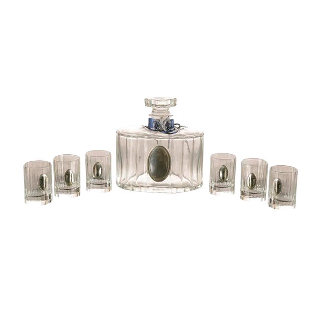 Liqueur Set with Crystal Bottle and Glasses in Silver Plating by Pierre Cardin, France, 1990s For Sale