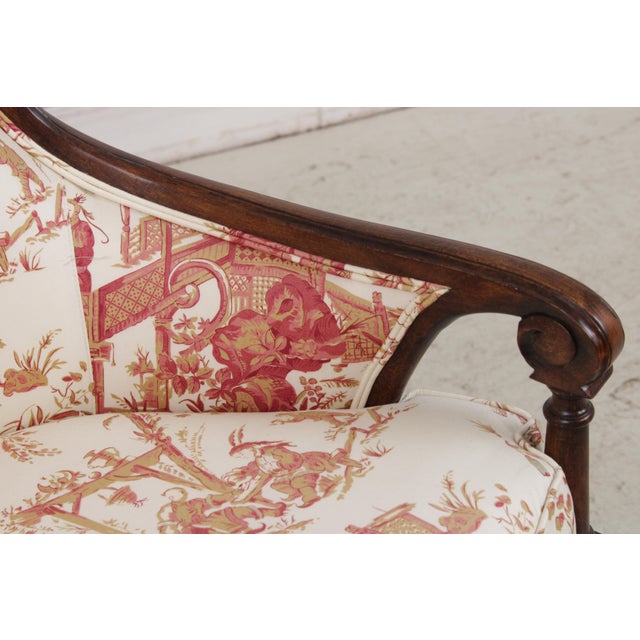 Brown Pair of Stickley Louis XVI Style Chinoiserie Barrel Back Armchairs For Sale - Image 8 of 17
