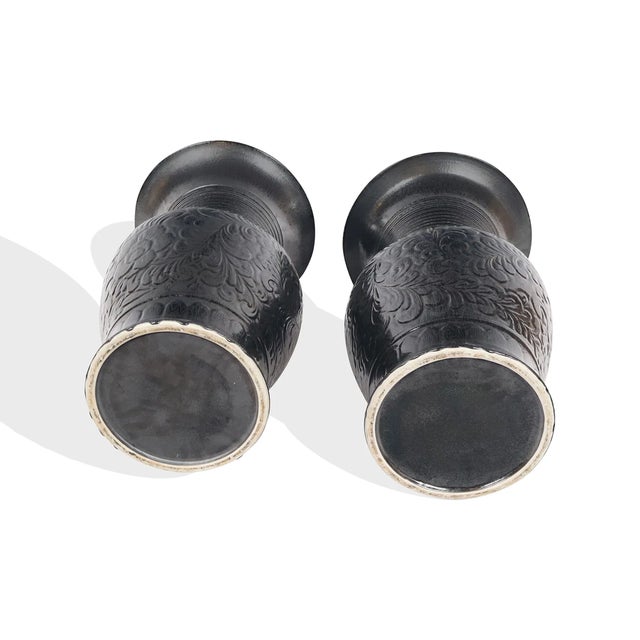 Black Late 20th Century Chinese Black Glazed Porcelain Dragon Vases – A Pair For Sale - Image 8 of 12