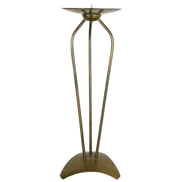 Modernist Sculptural Brutalist Floor Brass Candleholder, Germany, 1950s For Sale