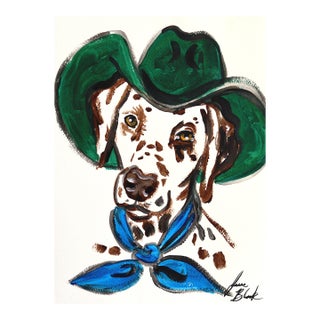 Lou Dog - Original Blue Green Dog Portrait Acrylic Painting on Paper by Jesse Black For Sale