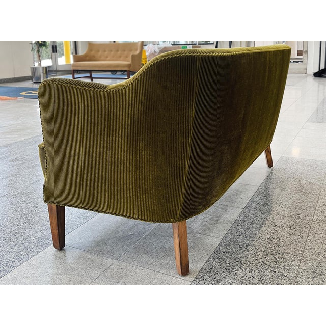 Wood 1940s Nanna Ditzel Style Danish Settee, Reupholstered in Green Corduroy For Sale - Image 7 of 14