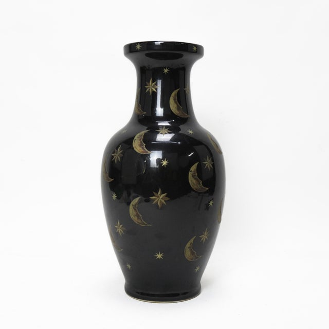 Black Ceramic Vase With Gold Moon and Star Motif For Sale - Image 9 of 10