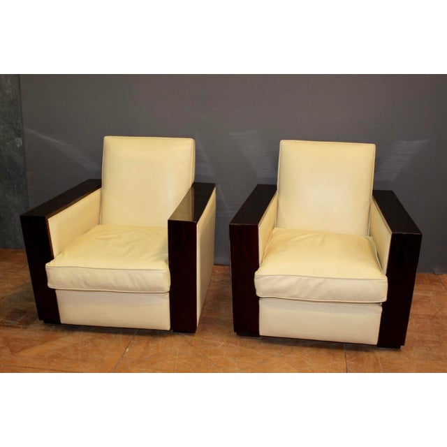 Set of Art Deco style Armchairs in Rosewood & Leather, 1980s For Sale - Image 16 of 16