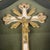Gold Antique Wooden Crucifix in Gilded Glass Case with Green Velvet, 1930s For Sale - Image 8 of 12