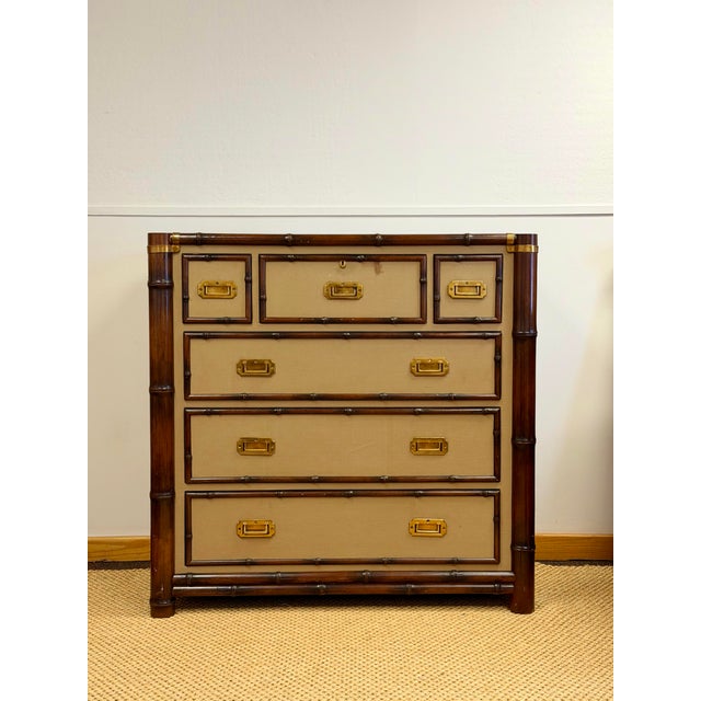 Ralph Lauren 1992 Rare Ralph Lauren Cameron Canvas Faux Bamboo Brass Campaign Chest of Drawer For Sale - Image 4 of 12