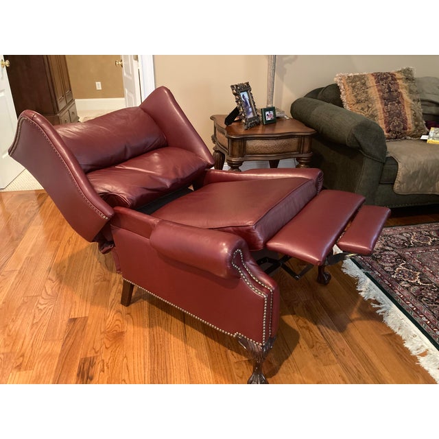 1990s Craftwork Guild Burgundy Leather Wingback Armchair With Nailhead Trim For Sale - Image 9 of 10