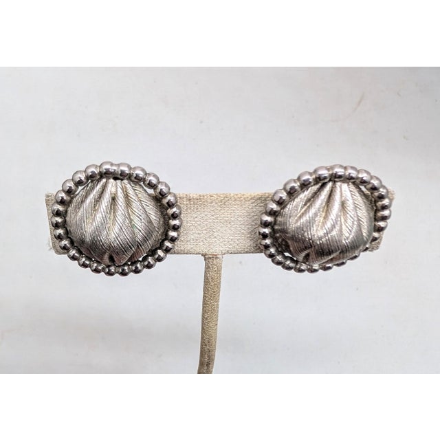 Napier Vintage Signed Napier Round Rhodium Plated Clip Earrings-2 Pieces For Sale - Image 4 of 7