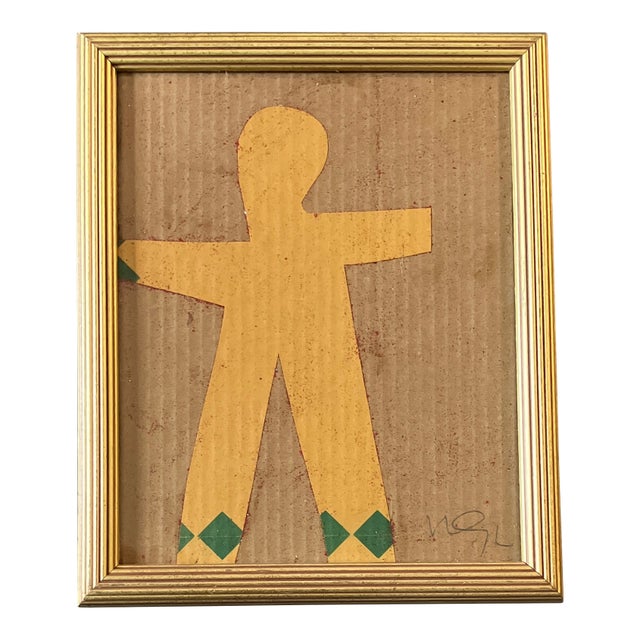 Contemporary Outsider Artist Wayne Cunningham Abstract Collage With Red Glitter Signed For Sale