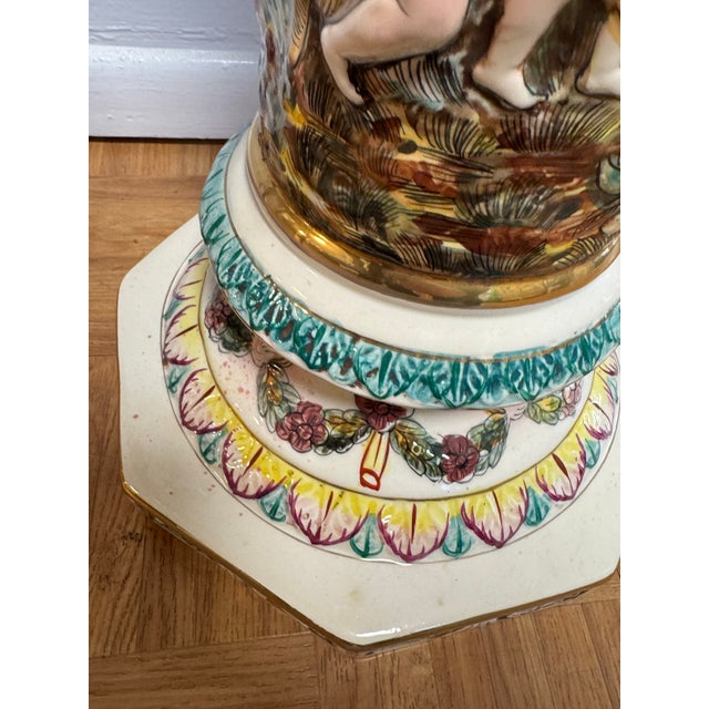 Italian Capodimonte Porcelain Pedestal With Figural Relief, 32.75” Tall For Sale - Image 9 of 12