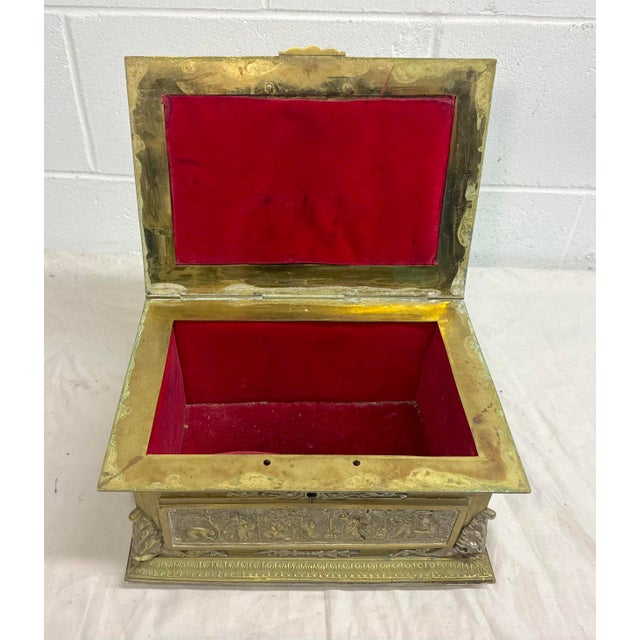 Large Antique Spanish Baroque 2 Tone Heavy Brass Ornate Dresser Casket Desk Box For Sale - Image 15 of 16