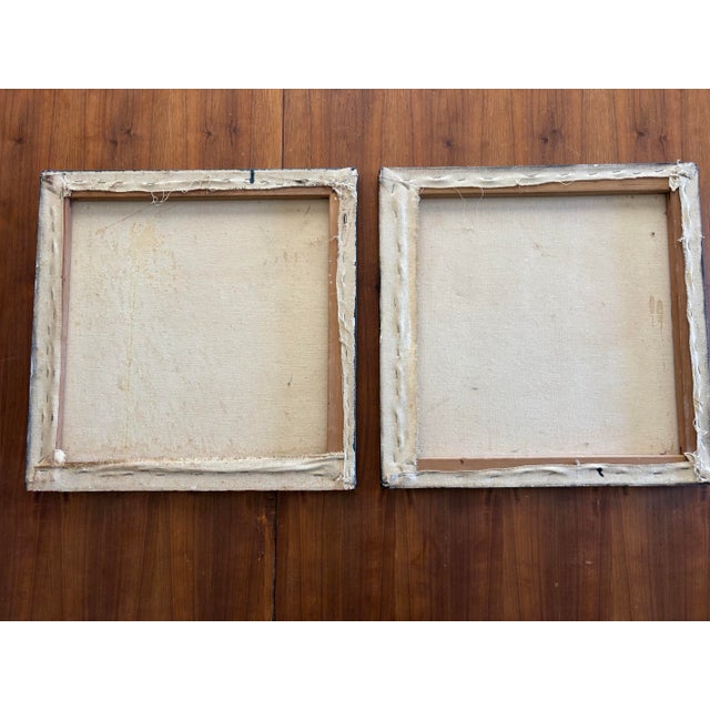 Blue Mid 20th Century Pair of Modern Figurative Portrait Paintings, Signed George King, 20in Square For Sale - Image 8 of 8