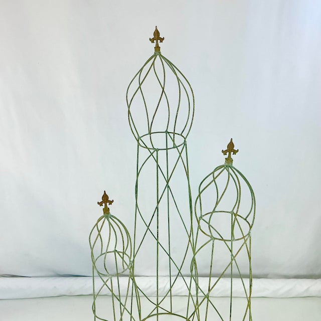 Mint 1940s Vintage French Neoclassical Iron Fluer De Lis Monumental Topiary Frames - Set of 3 For Sale - Image 8 of 18