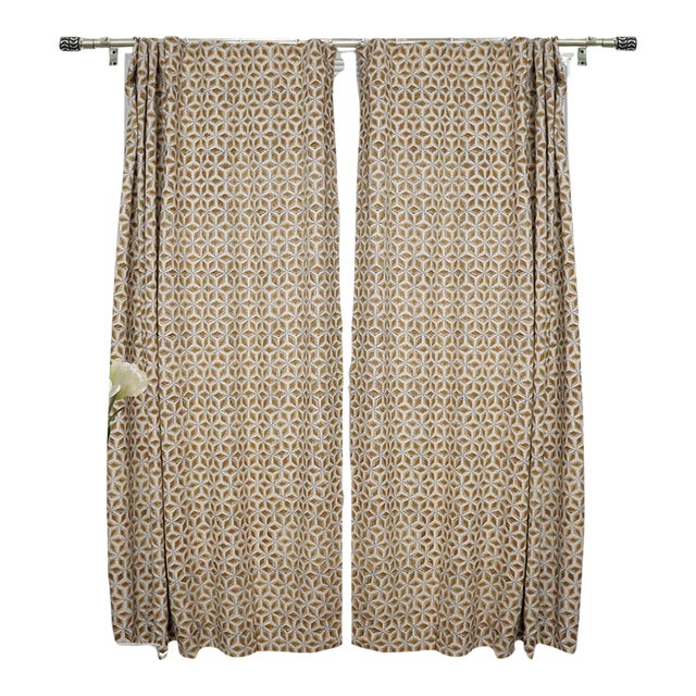 Fabdivine Block Print Viscose Coloured Linen Ring Curtain Shatkon Size- 54"Wx72"L For Sale