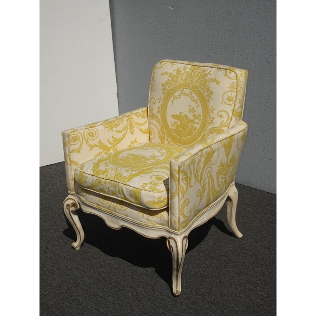 French Provincial Vintage French Provincial Side Chair W Yellow Fabric and Down Cushion For Sale - Image 3 of 12