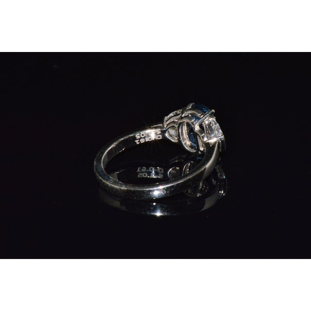 Gia Certified Natural 2.66cts if D Diamond Cornflower Blue Sapphire 950 Platinum 3 Stone Ring, Size 6 For Sale - Image 4 of 14