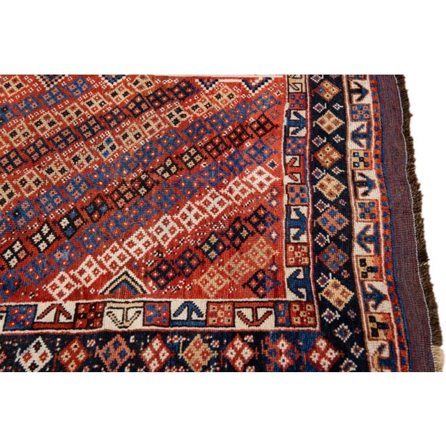 1930s Rust Vintage Kurd Handmade Geometric Designed Wool Runner For Sale - Image 5 of 9