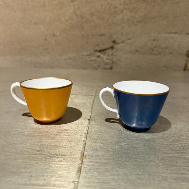Contemporary Vintage Richard Ginori Sapphire Blue Porcelain Teacup Set of 2 For Sale - Image 3 of 9