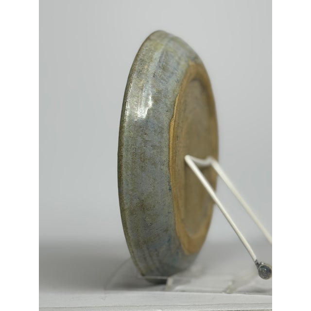 1980s Vintage Studio Pottery Drip Glaze Plate Signed Hand Thrown Cobalt Blue For Sale - Image 5 of 7