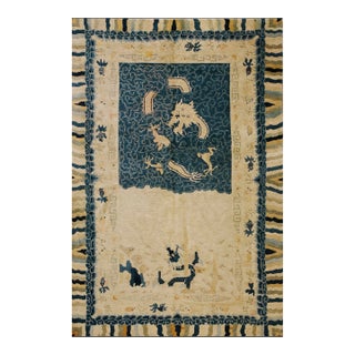 1900s Beige Background Dragon Geometric Pattern Antique Chinese Peking Rug For Sale