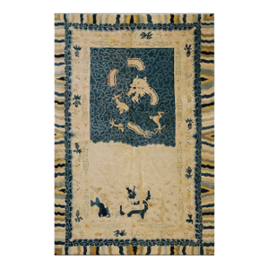 Nice Beige Background Color With Small Detail Dragon Geometric Pattern Antique Chinese Peking Rug