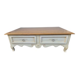 Vintage Ethan Allen French Country Coffee Table 4 Drawer Map Chest Distressed For Sale