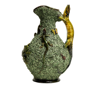 Antique Portuguese Palissy Majolica Pitcher With Lizards and Bugs