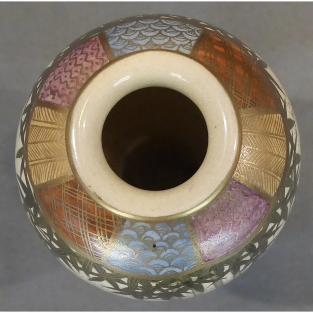 1910s Circa 1915 Japanese Satsuma Ware Porcelain Bamboo/Bird/Floral Motifs Baluster Vase (Taisho Period) For Sale - Image 5 of 6