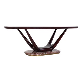Oval Dining Table with Aubergine-Colored Glass Top and Marble Base, Italy, 1950s For Sale