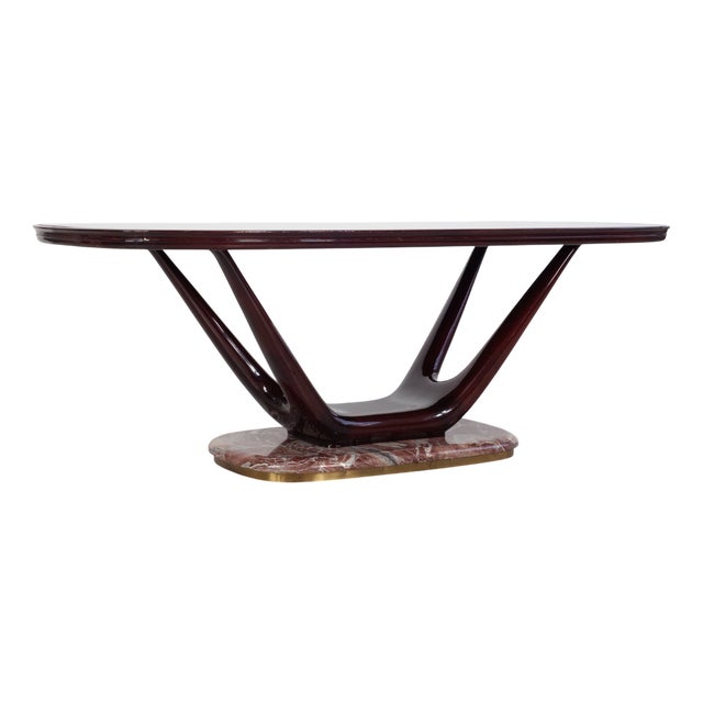 Oval Dining Table with Aubergine-Colored Glass Top and Marble Base, Italy, 1950s For Sale