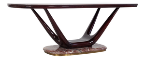 Oval Dining Table with Aubergine-Colored Glass Top and Marble Base, Italy, 1950s