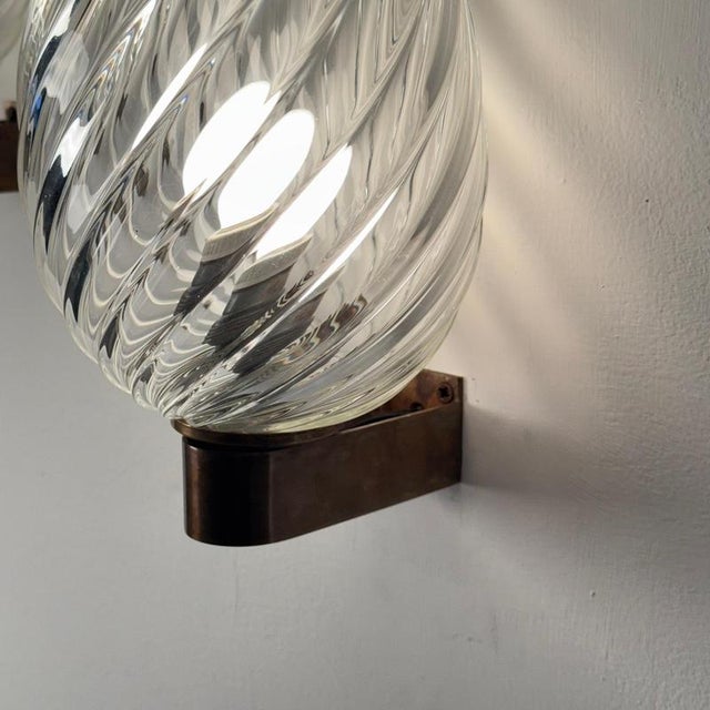 Spiral-Glass Wall Sconces attributed to Ercole Barovier for Barovier & Toso, 1940s, Set of 3 For Sale - Image 10 of 18