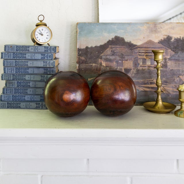 Wood Antique British Woods Lawn Bowls With Canvas and Leather Bowling Case For Sale - Image 7 of 18