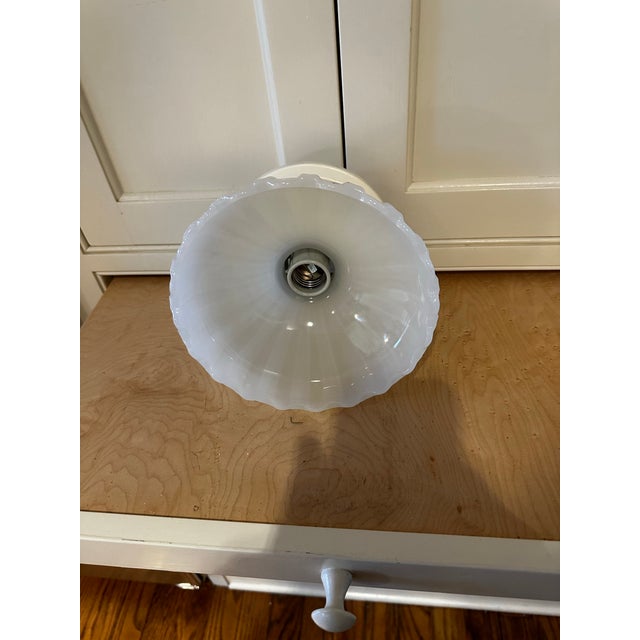 Vintage Clam Broth Shade With Vintage Flushmount Fixture For Sale - Image 4 of 5