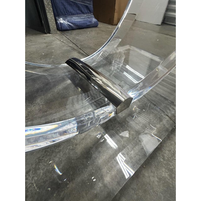 Vintage Postmodern Lucite Dining Table w/ 3/4" Beveled Glass Top. Stunning, complete Hollywood Regency crescent dining...