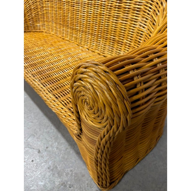Tan Vintage Rattan Wicker Sofa For Sale - Image 8 of 11