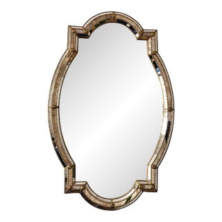 Large Vintage Venetian Brass Cartouche Mirror – Gold Hollywood Regency, Spanish 1980s For Sale