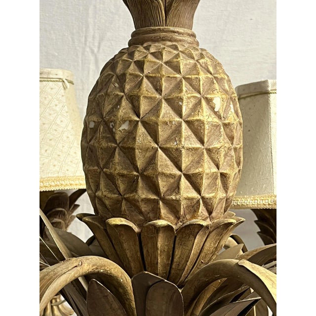 Vintage Regency Style Six-Light Pineapple Chandelier With Lampshades For Sale - Image 12 of 12