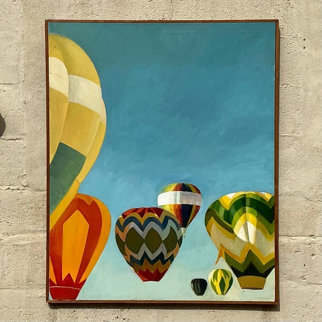 Infuse your space with whimsy and charm with this vintage boho original oil painting of balloons. Featuring vibrant colors...