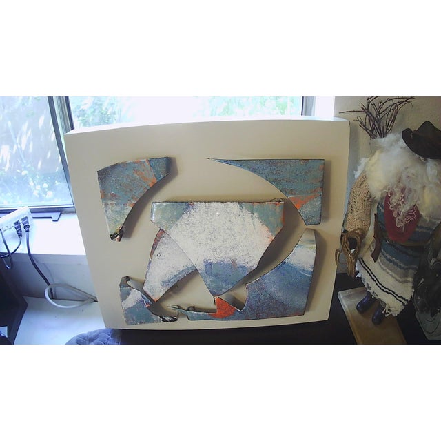 Unique 3-D Brutalist MCM Metal Wall Art Collage Mounted on Wood Frame, Signed For Sale - Image 15 of 17