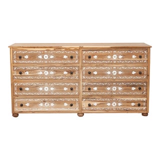 Long Bleached Teak Damascus Inlay Dresser For Sale