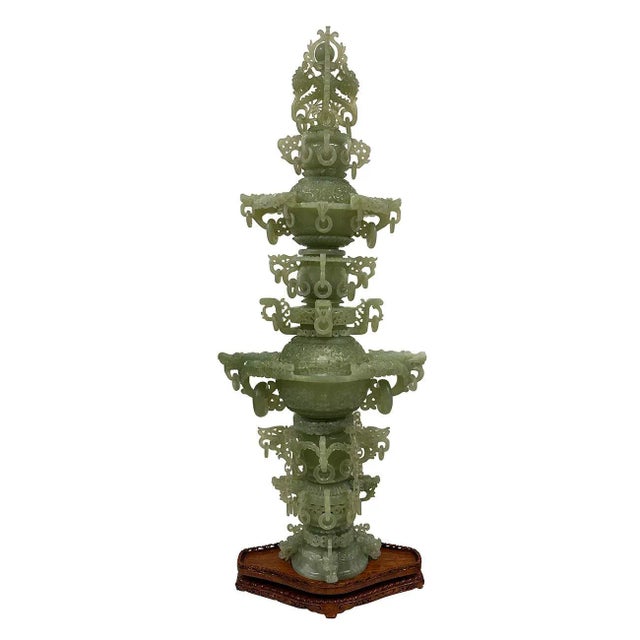 Mid-20th Century Chinese Huge 3 Tiers Carved Jade Dragon Tower For Sale - Image 13 of 13